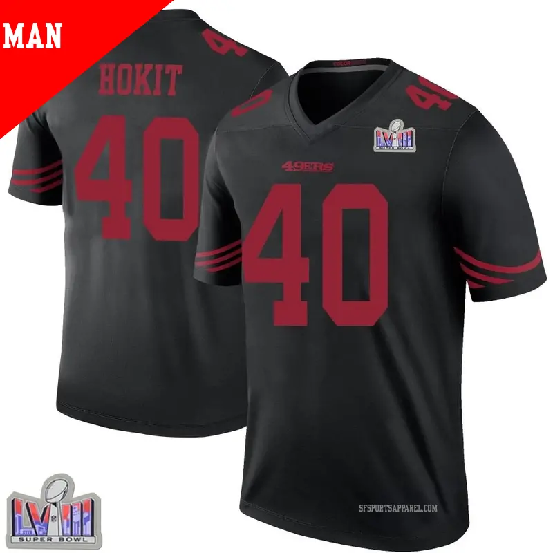 Men s 40 Josh Hokit San Francisco 49ers Legend Black Color Rush Super Bowl LVIII Patch Jersey
