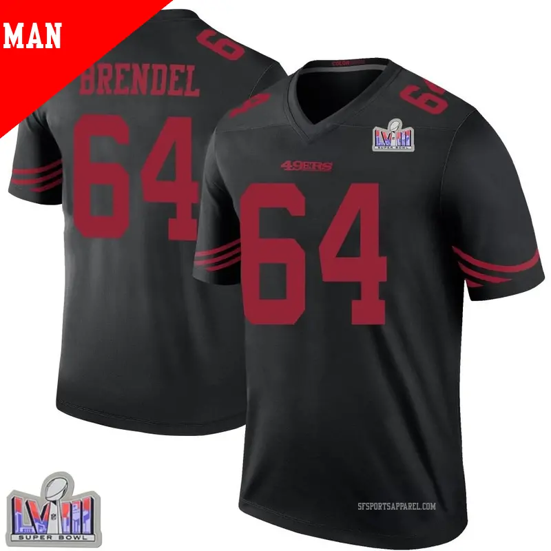 Men s 64 Jake Brendel San Francisco 49ers Legend Black Color Rush Super Bowl LVIII Patch Jersey