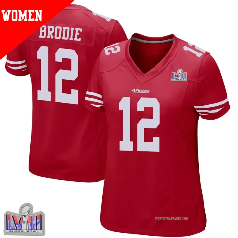 Women s 12 Wilson John Brodie San Francisco 49ers Game Red Team Color Super Bowl LVIII Patch