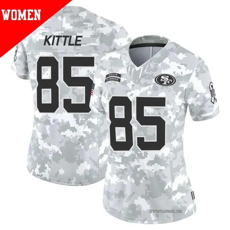 Women's ＃85 George Kittle San Francisco 49ers Limited Arctic Camo Francisco 2024 Salute to Service Jersey